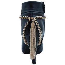 TFJ Women Jewelry Boot Bracelet Gold Metal Chain Shoe Bling Long Back Tassel Fringe Charm Wrap Around Strap