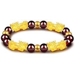 Feng Shui Amulet Bracelet The Best Prosperity Red Garnet Bead Bracelet with 6/4 Gold Plated Pi Xiu/Pi Yao Lucky Wealthy Brecelet