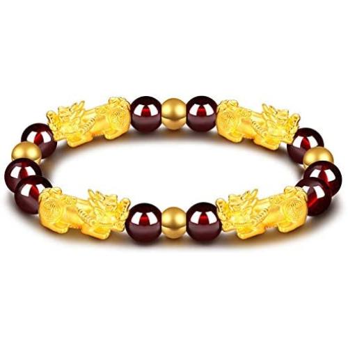 Feng Shui Amulet Bracelet The Best Prosperity Red Garnet Bead Bracelet with 6/4 Gold Plated Pi Xiu/Pi Yao Lucky Wealthy Brecelet