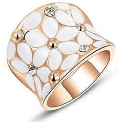 N-A Vintage Austrian Crystal Flower White Enamel Wedding Ring Rose Gold Color Love Wide Engagement Rings Bridal Jewelry