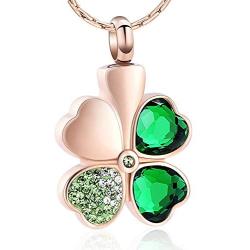 constantlife Cremation Jewelry Memorial Urn Necklace for Ashes Lucky Four-Leaf Clover Design Stainless Steel Pendant Keepsake