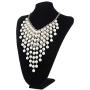 Faux Pearl Necklace Bib Chunky Necklaces For Women Fashion Jewelry Costume Layered Necklaces For Women Multi Strand Pearl White Beaded Statement Necklaces Earrings Set