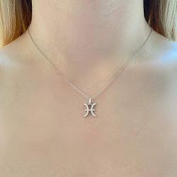 Sterling Silver CZ Horoscope Zodiac Sign Pendant Necklace, 16+2'' Extender