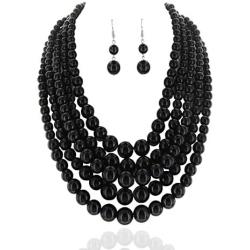 SP Sophia Collection Womens Glossy Pearl Polished Crossover Necklace & Earrings Set