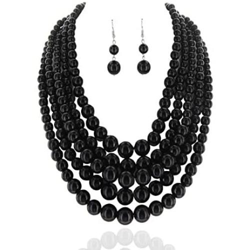 SP Sophia Collection Womens Glossy Pearl Polished Crossover Necklace & Earrings Set