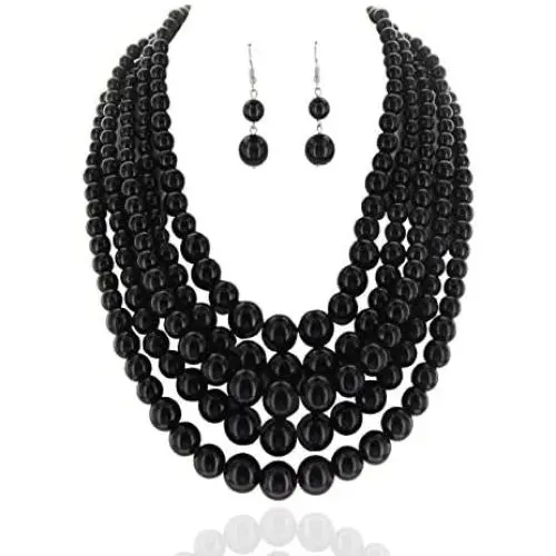 SP Sophia Collection Womens Glossy Pearl Polished Crossover Necklace & Earrings Set SP Sophia Collection Womens Glossy Pearl Polished Crossover Necklace & Earrings Set