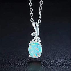 Vintage Opal Pendant Necklace, AILUOR Silver Plated Created Gemstone Oval White Opal Fashion Jewelry for Women Mother Girls - Endless Love