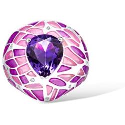 Santuzza Enamel Rings 925 Sterling Silver Purple Crystal Ring Shiny White Cubic Zirconia Fine Jewelry for Women