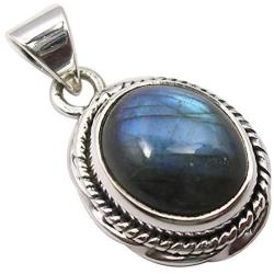 SilverStarJewel 925 Solid Sterling Silver Labradorite tcw 5.0 Pendant 0.9'' Cheapest Shipping