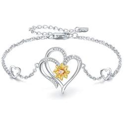 Sunflower Bracelet Jewelry Gifts Sterling Silver Sunflower Link Bracelet for Women Best Friends Christmas Birthday Summer Sunshine Bracelet Gifts