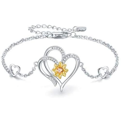 Sunflower Bracelet Jewelry Gifts Sterling Silver Sunflower Link Bracelet for Women Best Friends Christmas Birthday Summer Sunshine Bracelet Gifts