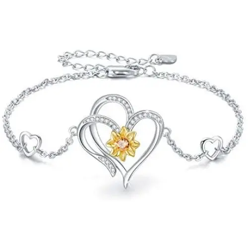 Sunflower Bracelet Jewelry Gifts Sterling Silver Sunflower Link Bracelet for Women Best Friends Christmas Birthday Summer Sunshine Bracelet Gifts