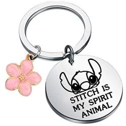 FAADBUK Funny Stitch Keychain Stitch Inspired Gifts Stitch is My Spirit Animal Jewelry Ohana Keychain Hibiscus Flower Charm Jewelry