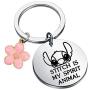 FAADBUK Funny Stitch Keychain Stitch Inspired Gifts Stitch is My Spirit Animal Jewelry Ohana Keychain Hibiscus Flower Charm Jewelry