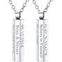 U7 Men Women 6 Sided Bar Necklace Personalized Mantra Jewelry Stainless Steel Cube Bar Pendant with Chain 22 Inch,Name Plate, Initials Engrave Necklaces for Mother/Daughter/Lover