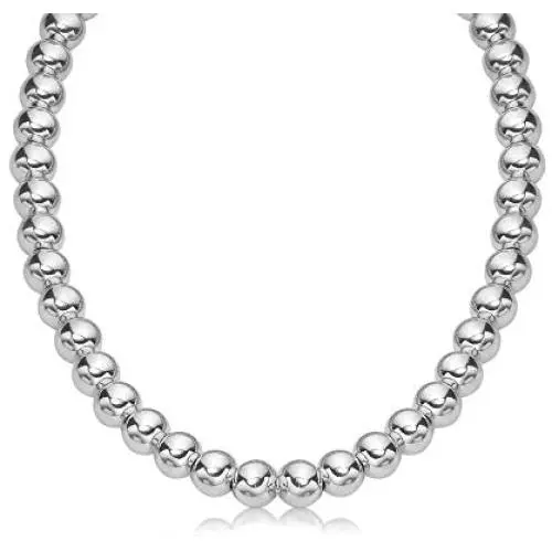 Verona Jewelers Sterling Silver 7MM 8MM Italian Bead Ball Chain Necklace- Handmade Bead Italian Necklace, Silver Bead Necklace