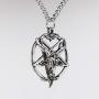 Real Metal Baphomet Satanic Goat Head Inverted Pentagram Silver Finish One Inch Pendant Necklace