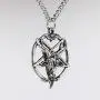 Real Metal Baphomet Satanic Goat Head Inverted Pentagram Silver Finish One Inch Pendant Necklace Real Metal Baphomet Satanic Goat Head Inverted Pentagram Silver Finish One Inch Pendant Necklace