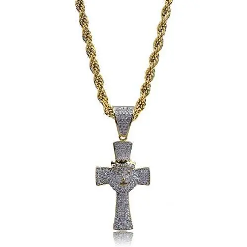 Moca Jewelry Hip Hop Iced Out Bling Lion with Crown Cross Pendant 18K Gold Plated Chain Necklace for Men Women Moca Jewelry Hip Hop Iced Out Bling Lion with Crown Cross Pendant 18K Gold Plated Chain Necklace for Men Women