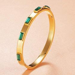 JINHUI Love Gift Jewelry 18K Rose Gold/Gold Stainless Steel Bangle Bracelet Red and Green CZ Stone for Women Size 6.8