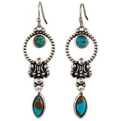 Bamos Turquoise Earrings, 925 Silver Needle Dangle Earrings Simulated Turquoise Jewelry for Women Girls, Blue Earrings for Daily Wear, 2.1'' Long