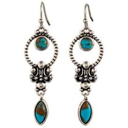 Bamos Turquoise Earrings, 925 Silver Needle Dangle Earrings Simulated Turquoise Jewelry for Women Girls, Blue Earrings for Daily Wear, 2.1'' Long