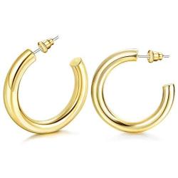 HAIAISO 14K Gold Plated Chunky Open Hoop Earrings - Thick Gold 5MM Lightweight Loop Earrings for Women Girls Gifts