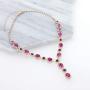 SP Sophia Collection Fancy Fashion Statement Womens Double Halo Y Oval Drop Necklace and Stud Post Dangle Earrings Set