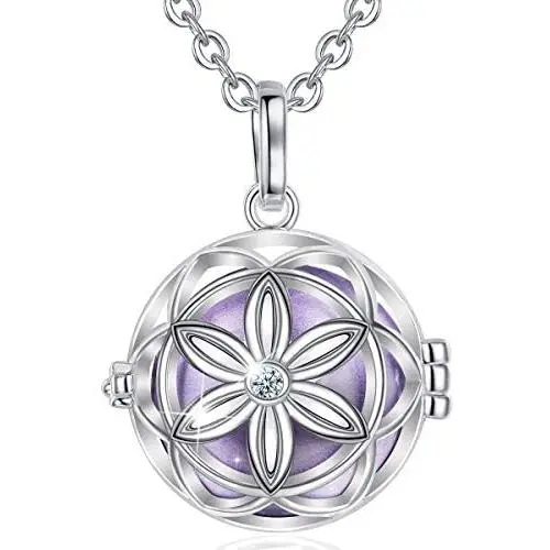 Harmony Ball Pregnancy Bola Necklace, AEONSLOVE Flower Harmony Ball Locket Music Angel Chime Caller Bell 20mm Mexican Bola Wishing Balls Pendant Necklaces Best Jewellery Gift for Pregnancy Mom Baby
