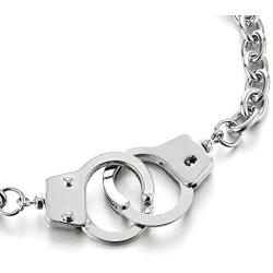 COOLSTEELANDBEYOND Mens Womens Link Chain Handcuff Necklace Silver Color, 26.8 inches Rope Chain, Punk Rock