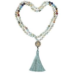 Nupuyai 108 Mala Prayer Beads Necklace for Women Men, 7 Chakra Crystal Stone Long Wrap Necklace with Tassel OM Charm Yoga Meditation Reiki Quartz Jewelry