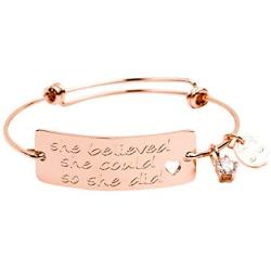 Baubelle Expandable Inspirational Stackable Charm Bracelet “She Believed She Could So She Did''