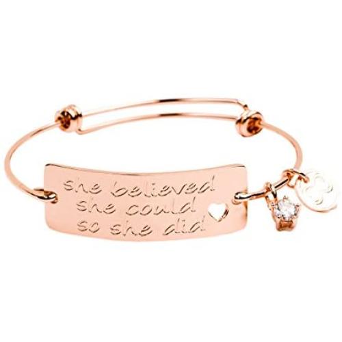 Baubelle Expandable Inspirational Stackable Charm Bracelet “She Believed She Could So She Did''