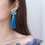 Bohemian Long Flower Tassel Earrings For Women Trendy Crystal Silk Fabric Drop Dangle Tassel Earrings Wedding Fashion Jewelry