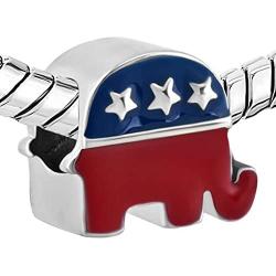 QueenCharms Animal Charm USA Party Strong and Dignified Republican Elephant Bead for Bracelet