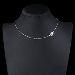 S925 Sterling Silver Jewelry Sideways Camellia Flower Choker Necklace 14+4''