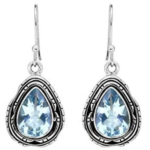 YoTreasure 1.35'' Blue Topaz Solid Sterling Silver Dangle Earrings