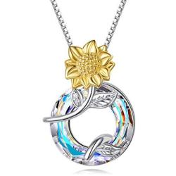AOBOCO Sunflower Pendant Necklace for Women Sterling Silver, You Are My Sunshine Birthday Jewelry Gift for Daughter Girlfriend
