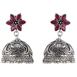 Crunchy Fashion Bollywood Style Traditional Indian Oxidised Silver Jewelry Jhumki Jhumka Earrings for Women/Girls
