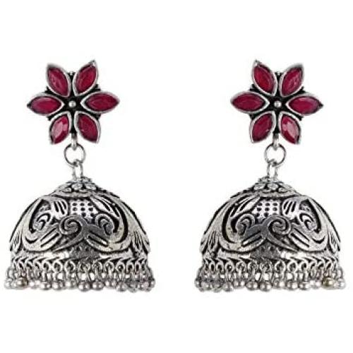 Crunchy Fashion Bollywood Style Traditional Indian Oxidised Silver Jewelry Jhumki Jhumka Earrings for Women/Girls