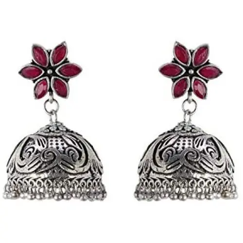 Crunchy Fashion Bollywood Style Traditional Indian Oxidised Silver Jewelry Jhumki Jhumka Earrings for Women/Girls
