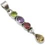 SilverStarJewel Natural Faceted Multistones Long Pendant 1.8'' 925 Solid Silver Art Gemstone