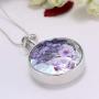 Round Dry Pressed Plant Specimen Lavender Pendant Necklace, Handmade Pressed Flower Necklace with White Gold Plated for Your Wife, Girlfriend, Lover, Mother, Friends & Colleagues