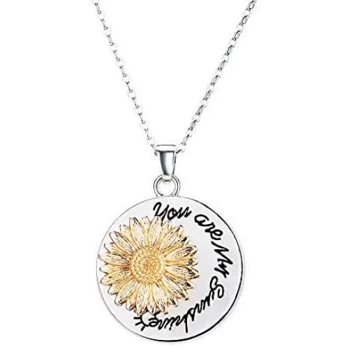 You are My Sunshine Rotating Spins Necklace Memorial Sunflower Whirligig Necklace for Women Girls with Nice Gift Box