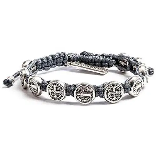 My Saint My Hero Handwoven Blessing Bracelet with Benedictine Metal Charms My Saint My Hero Handwoven Blessing Bracelet with Benedictine Metal Charms
