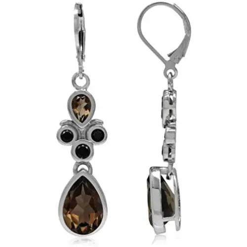 Silvershake 6.78ct. 12x8mm Natural Pear Shape Smoky Quartz 925 Sterling Silver Leverback Dangle Earrings Silvershake 6.78ct. 12x8mm Natural Pear Shape Smoky Quartz 925 Sterling Silver Leverback Dangle Earrings