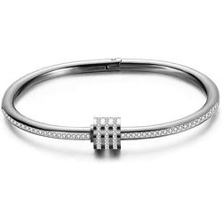 Jude Jewelers Stainless Steel Oval Shape Cubic Zircon Bangle Bracelet