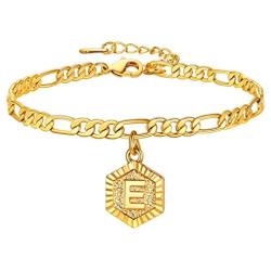 U7 Monogram A-Z Ankle Bracelets for Women Men 18K Gold Plated 4.5mm Figaro Chain Initial Anklet Name Bracelet with Letter Alphabet Foot Jewelry with 2 Inch Extender,with Custom Engrave,Gift Packed