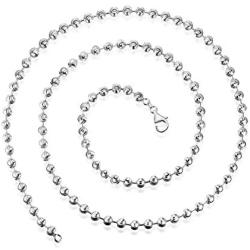 AINUOSHI Rhodium Plated Sterling Silver 2.5-5.0mm Solid 925 Italy Moon Cut Chain Necklace Italian Bead Ball Chain Necklace, Men & Women, 16-28 Inches