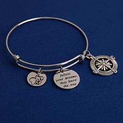 BAUNA Inspirational Bracelet Follow Your Dreams They Know The Way Dumbo Bracelet with Compass Charm Graduation Gifts for Her